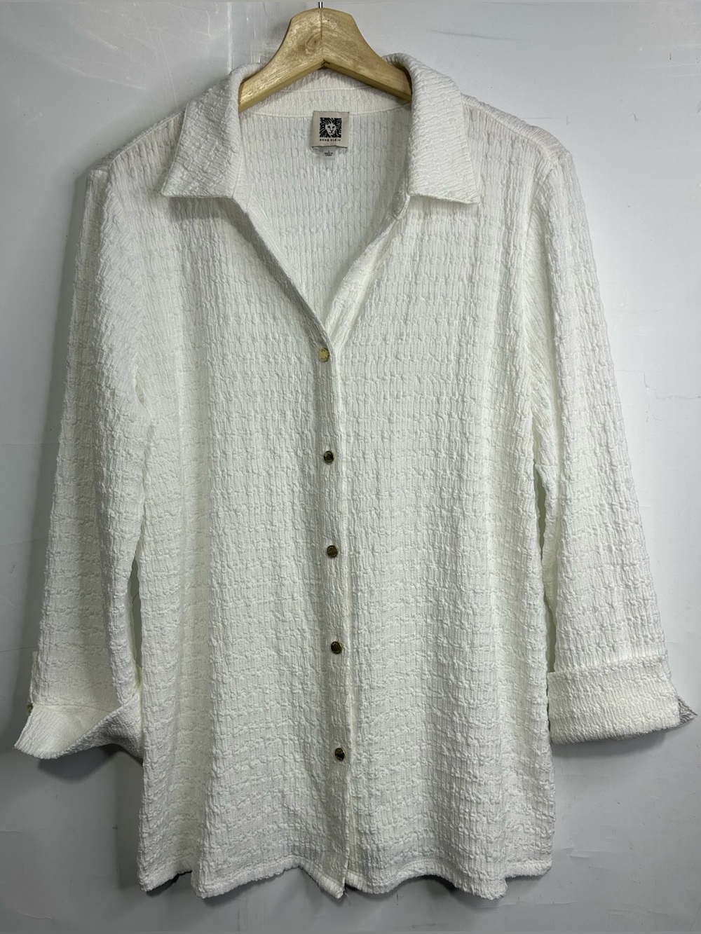5 for $25🔥Anne Klein Textured Button Front White Long Sleeve Blouse Large